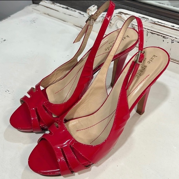kate spade Shoes - KATE SPADE, sz 9B, Red Patent Leather Heels, Slingback, Open Toe, size 9B
